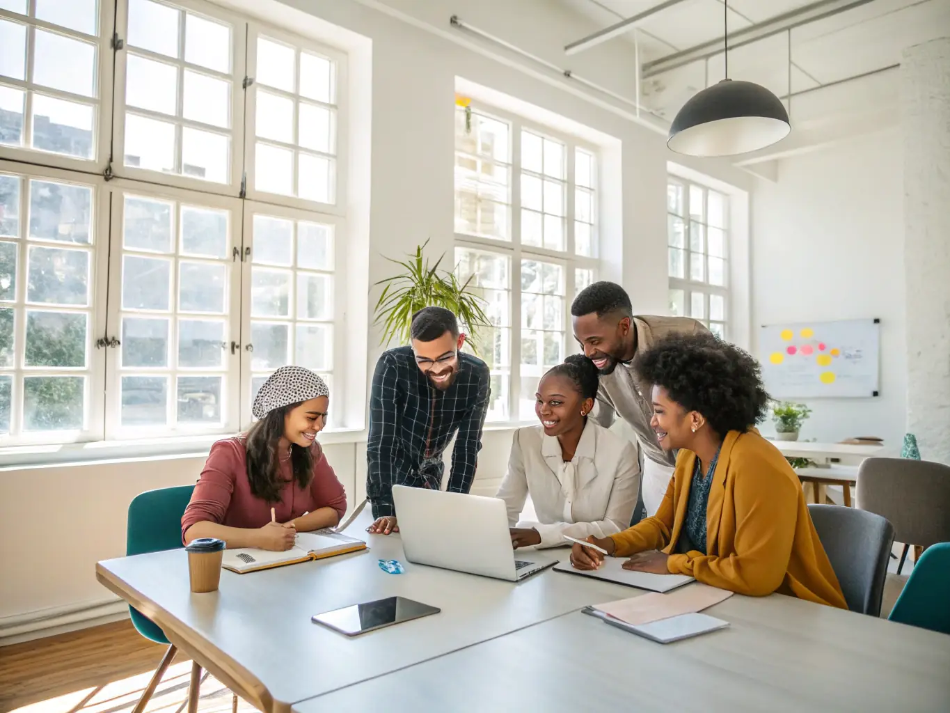 A group of professionals participating in a soft skills workshop, engaging in team activities, emphasizing emotional intelligence and teamwork.