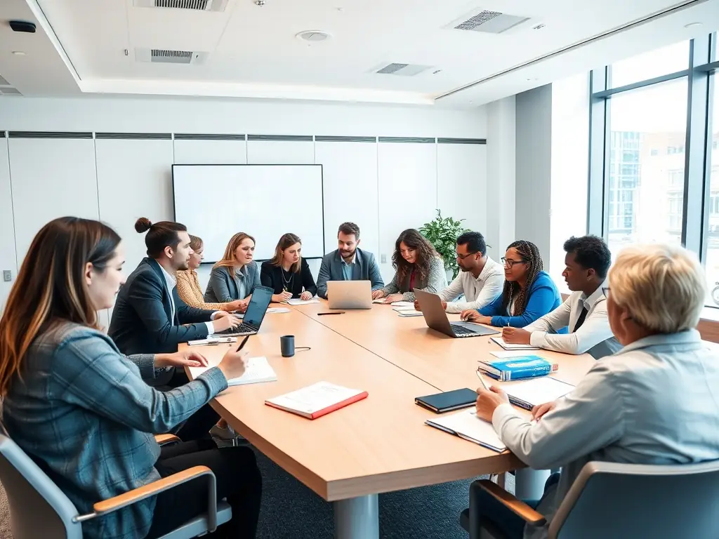 An image depicting a workshop setting where participants are engaged in role-playing exercises to improve their soft skills and emotional intelligence.